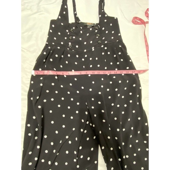 Forever 21 Black Polka Dot Dressy Wide Leg Romper Medium Button Suspenders - Picture 9 of 14